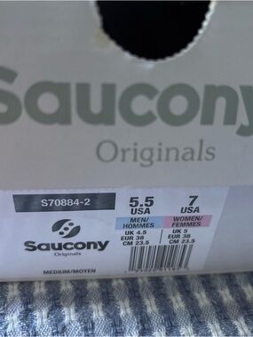 Saucony Shoe Box Label in White and Black with Pink Accent